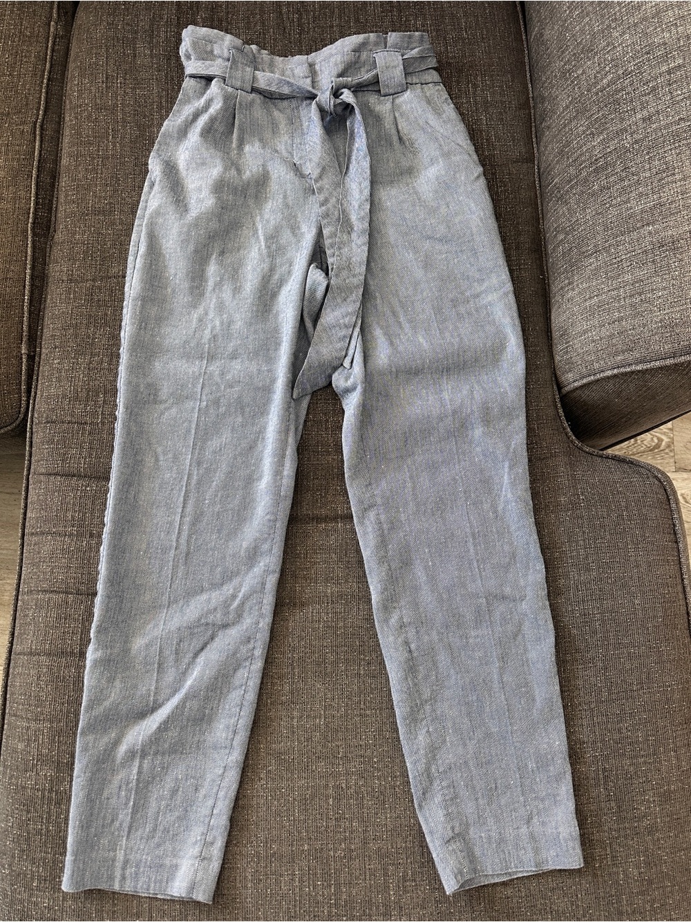 Express blue Linen blend High Rise Paperbag waist Belted Pants size 0